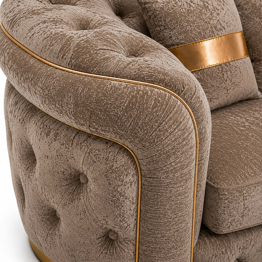 1 Seater Madrid Chesterfield Crush Velvet Mink Sofa - Detailed Angle View 3