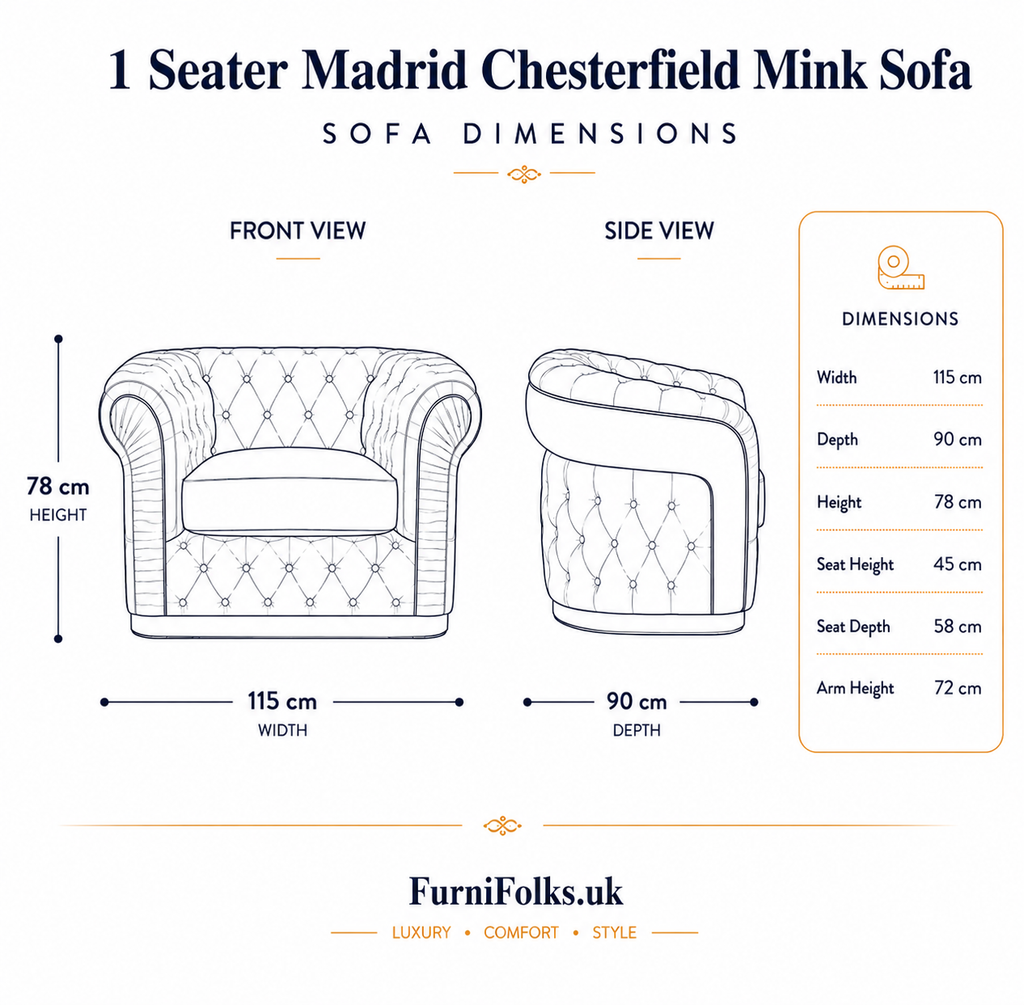 1 Seater Madrid Chesterfield Crush Velvet Mink Sofa - Detailed Angle View 6