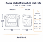 1 Seater Madrid Chesterfield Crush Velvet Mink Sofa - Detailed Angle View 6