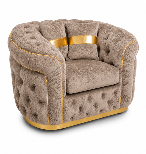 1 Seater Madrid Chesterfield Crush Velvet Mink Sofa - Luxury UK Living Room Showcase