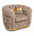 1 Seater Madrid Chesterfield Crush Velvet Mink Sofa - Luxury UK Living Room Showcase