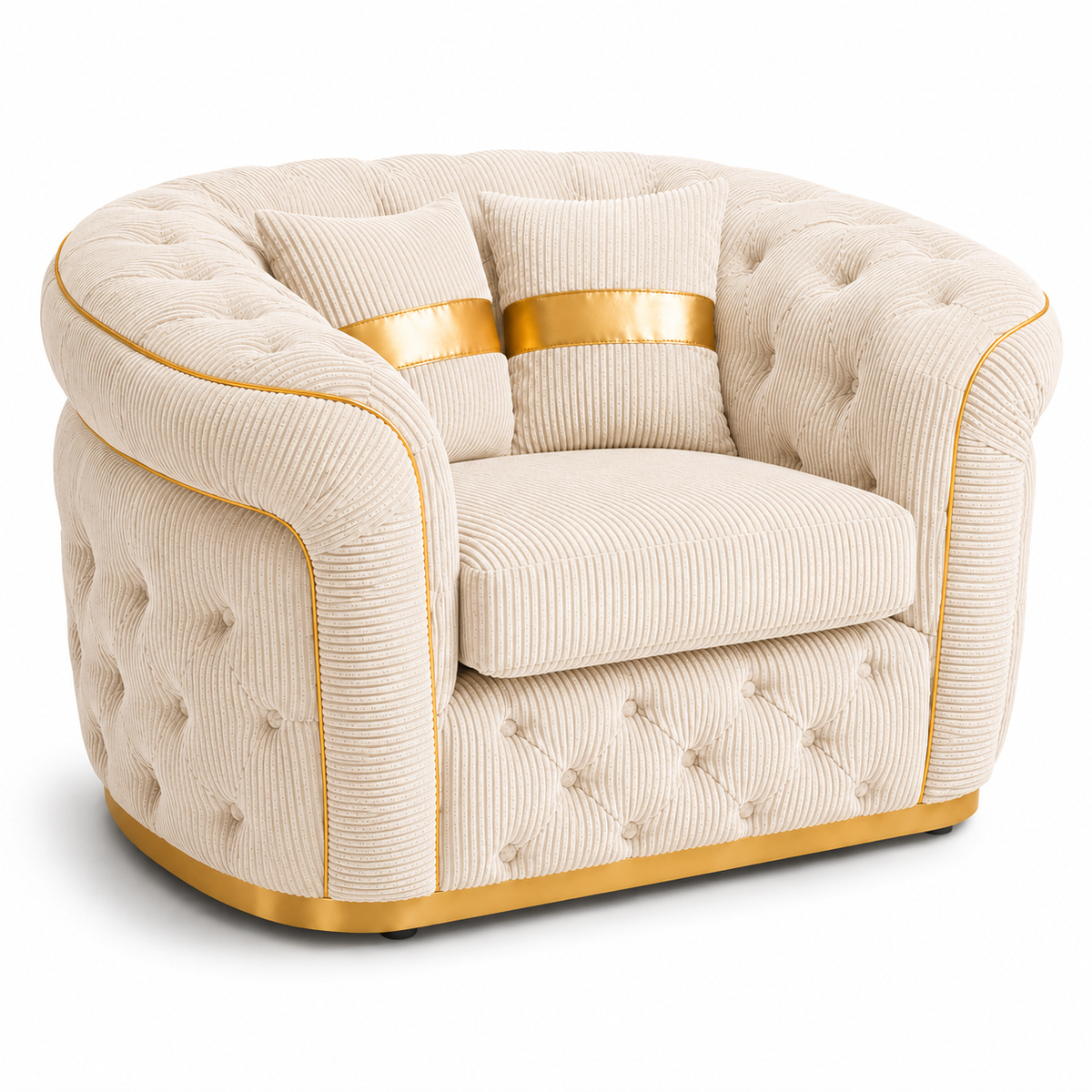 1 Seater Madrid Chesterfield Jumbo Cord Cream Sofa - Luxury UK Living Room Showcase