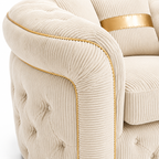 1 Seater Madrid Chesterfield Jumbo Cord Cream Sofa - Detailed Angle View 3