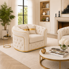 1 Seater Madrid Chesterfield Jumbo Cord Cream Sofa - Detailed Angle View 5