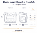 1 Seater Madrid Chesterfield Jumbo Cord Cream Sofa - Detailed Angle View 6