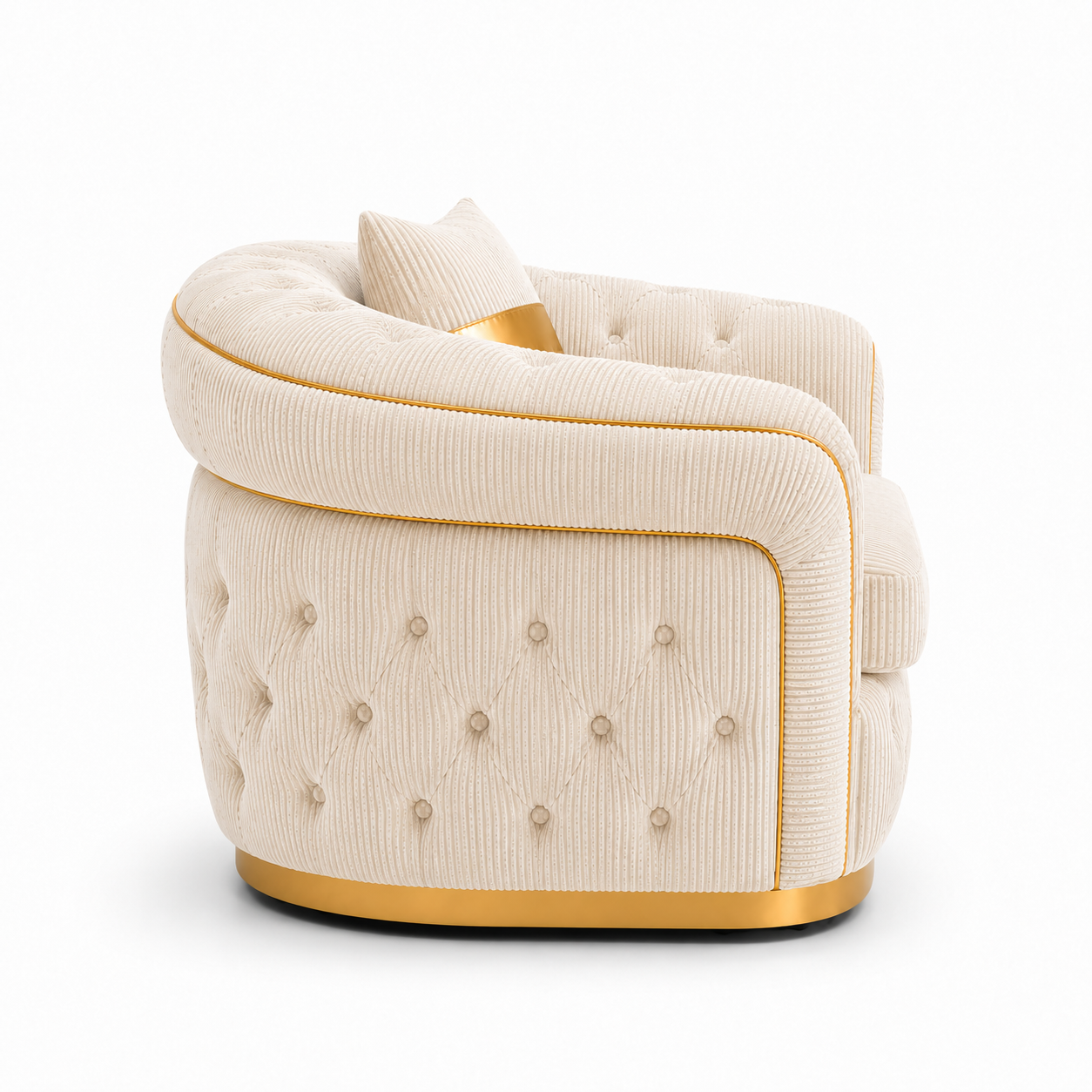 1 Seater Madrid Chesterfield Jumbo Cord Cream Sofa - Detailed Angle View 2