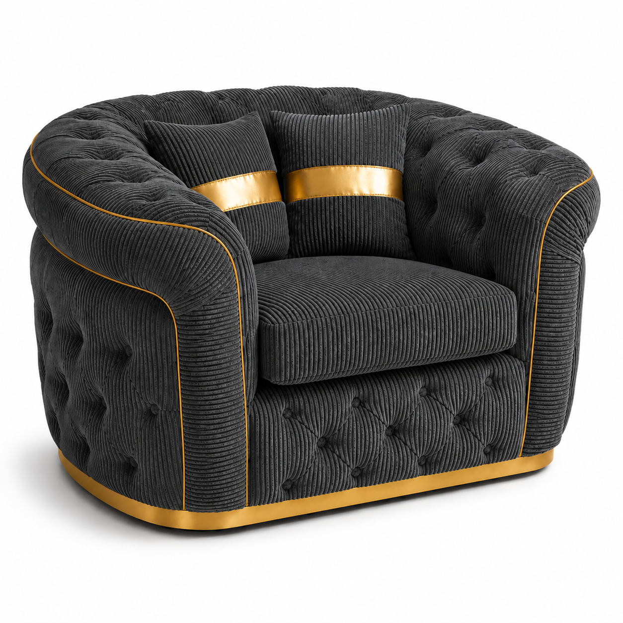1 Seater Madrid Chesterfield Jumbo Cord Dark Grey Sofa - Luxury UK Living Room Showcase