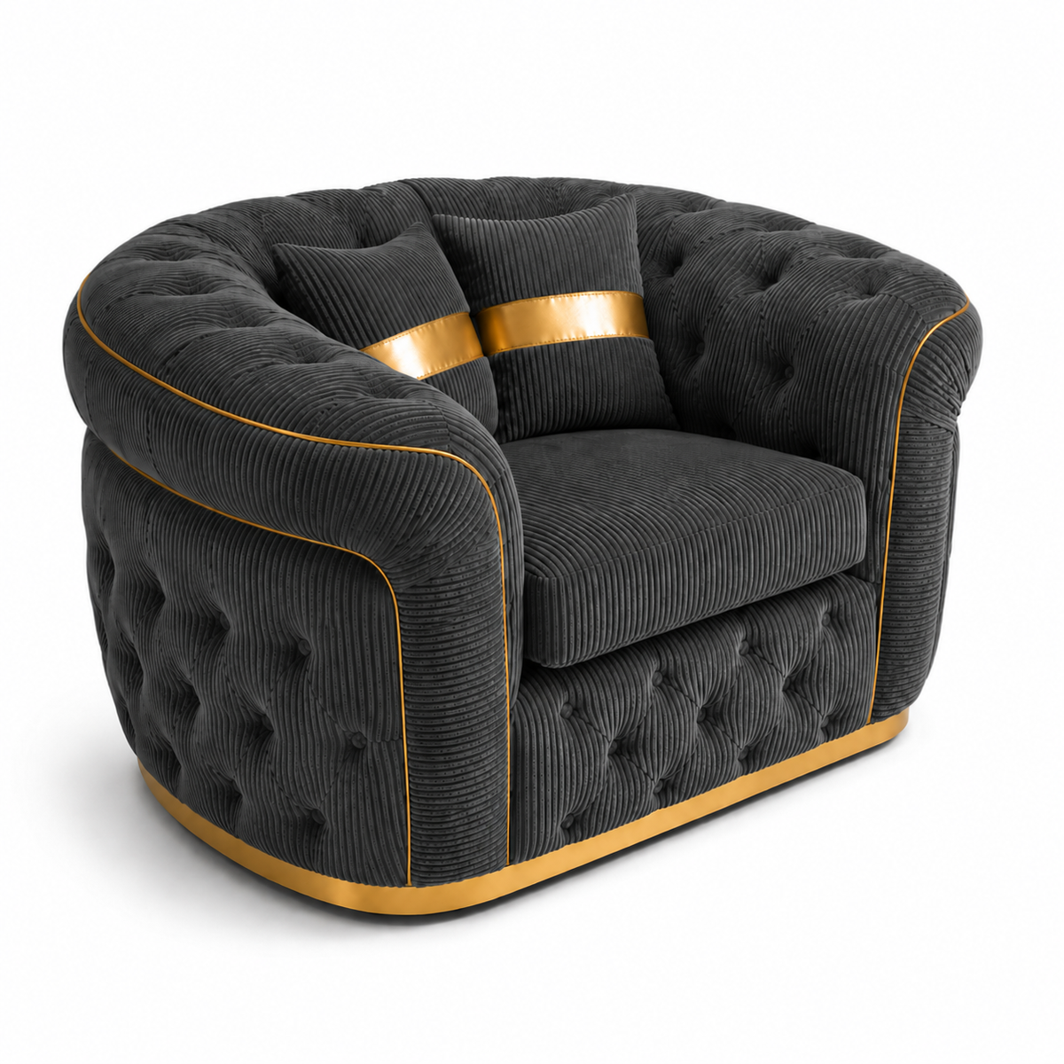 1 Seater Madrid Chesterfield Jumbo Cord Dark Grey Sofa - Detailed Angle View 3