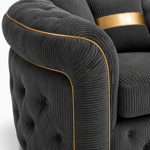 1 Seater Madrid Chesterfield Jumbo Cord Dark Grey Sofa - Detailed Angle View 2