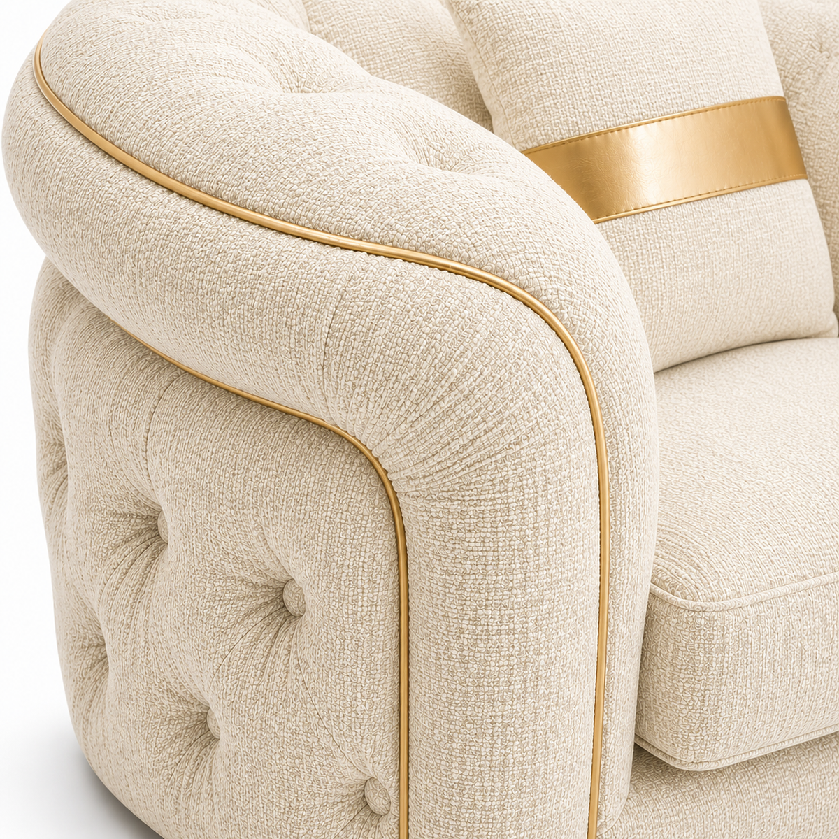 1 Seater Madrid Chesterfield Naples & Kensington Cream Sofa - Detailed Angle View 3