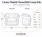 1 Seater Madrid Chesterfield Plush Velvet Cream Sofa - Detailed Angle View 6