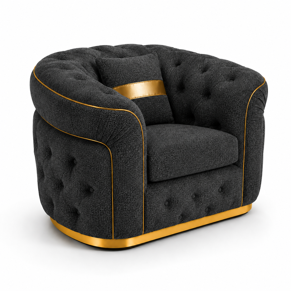 1 Seater Madrid Chesterfield Naples & Kensington Dark Grey Sofa - Detailed Angle View 2
