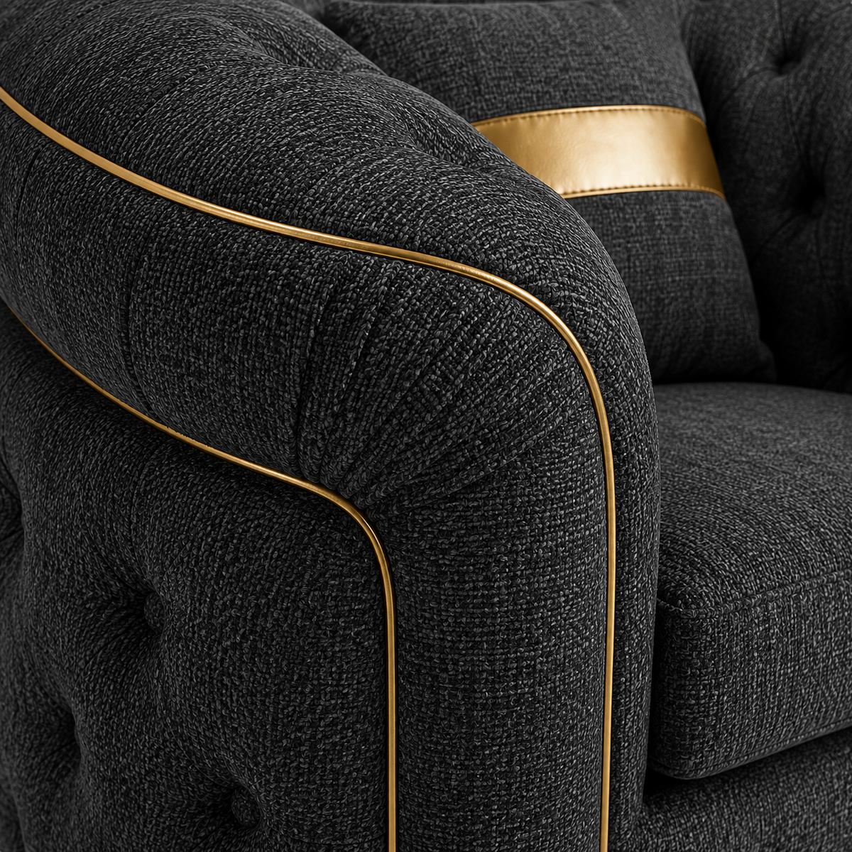 1 Seater Madrid Chesterfield Naples & Kensington Dark Grey Sofa - Detailed Angle View 3