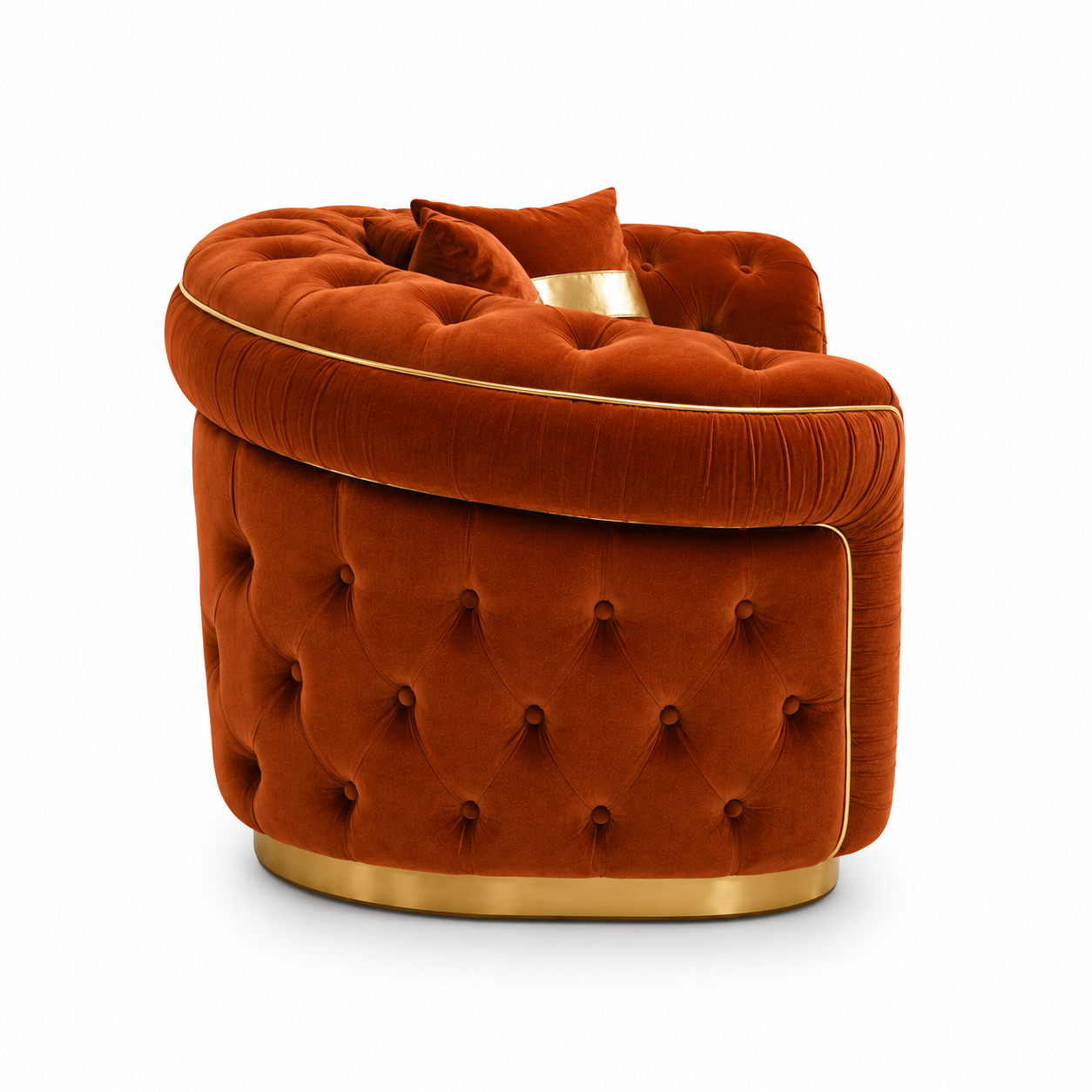 1 Seater Madrid Chesterfield Plush Velvet Burnt Orange Sofa - Detailed Angle View 2