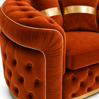 1 Seater Madrid Chesterfield Plush Velvet Burnt Orange Sofa - Detailed Angle View 3