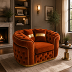 1 Seater Madrid Chesterfield Plush Velvet Burnt Orange Sofa - Detailed Angle View 4