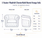 1 Seater Madrid Chesterfield Plush Velvet Burnt Orange Sofa - Detailed Angle View 6