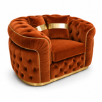 1 Seater Madrid Chesterfield Plush Velvet Burnt Orange Sofa - Luxury UK Living Room Showcase