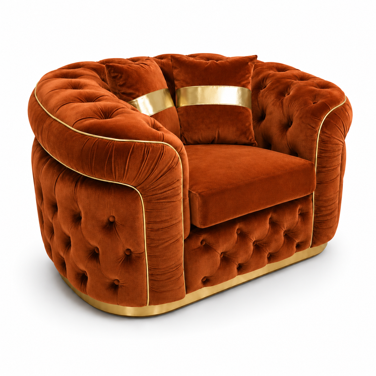 1 Seater Madrid Chesterfield Plush Velvet Burnt Orange Sofa - Luxury UK Living Room Showcase