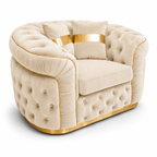 1 Seater Madrid Chesterfield Plush Velvet Cream Sofa - Luxury UK Living Room Showcase