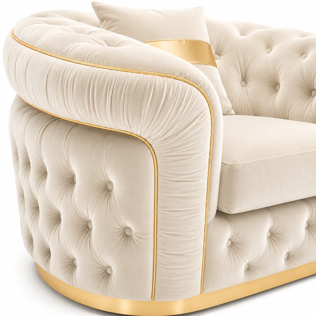 1 Seater Madrid Chesterfield Plush Velvet Cream Sofa - Detailed Angle View 3