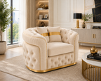 1 Seater Madrid Chesterfield Plush Velvet Cream Sofa - Detailed Angle View 5