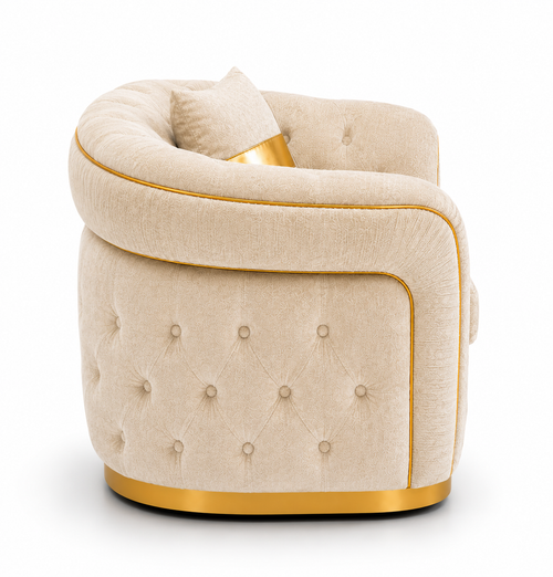 1 Seater Madrid Chesterfield Plush Velvet Cream Sofa - Detailed Angle View 2