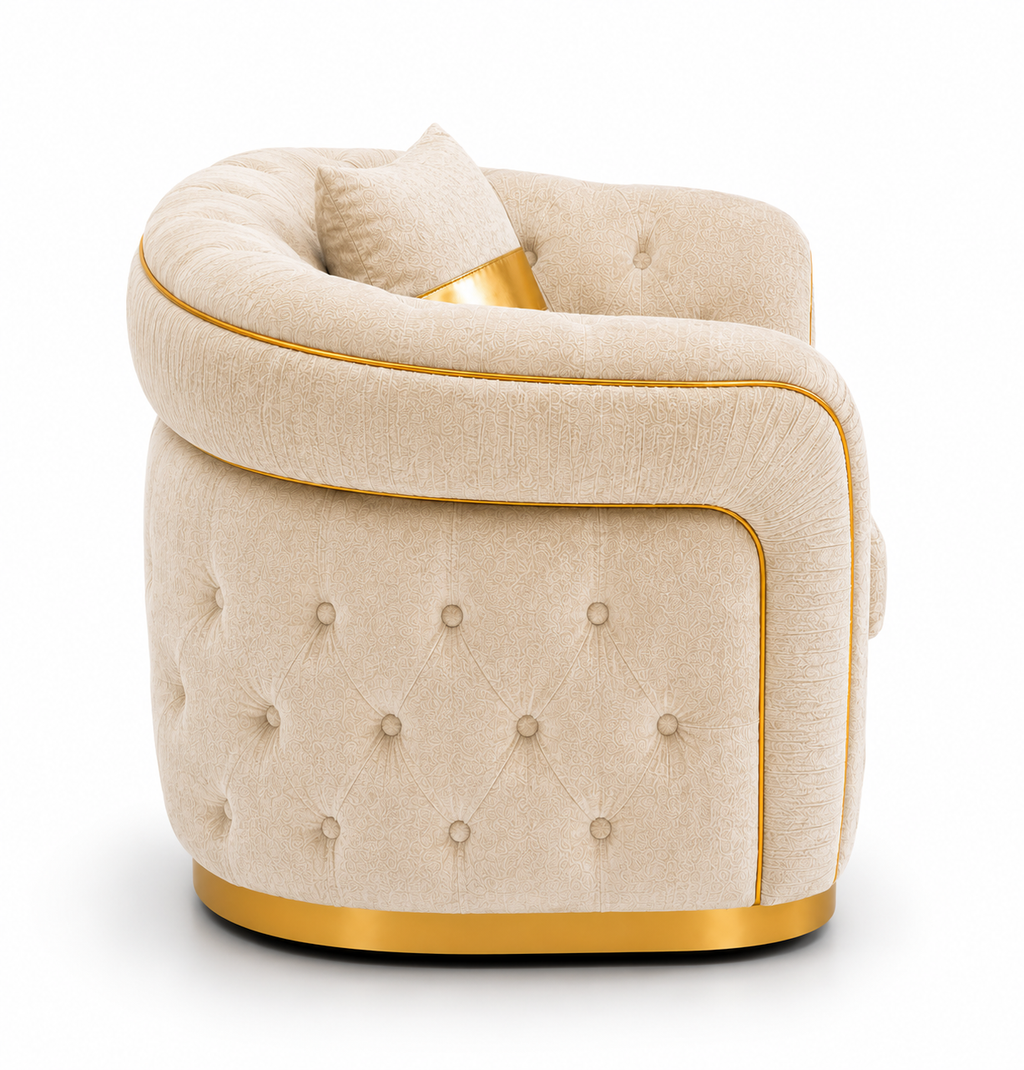 1 Seater Madrid Chesterfield Plush Velvet Cream Sofa - Detailed Angle View 2