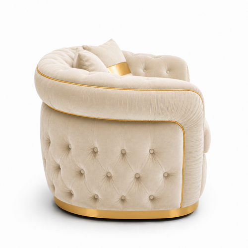 1 Seater Madrid Chesterfield Plush Velvet Cream Sofa - Detailed Angle View 2