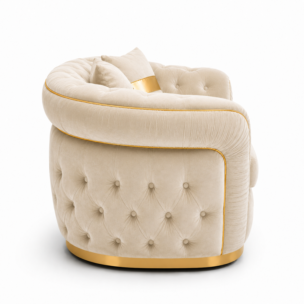 1 Seater Madrid Chesterfield Plush Velvet Cream Sofa - Detailed Angle View 2