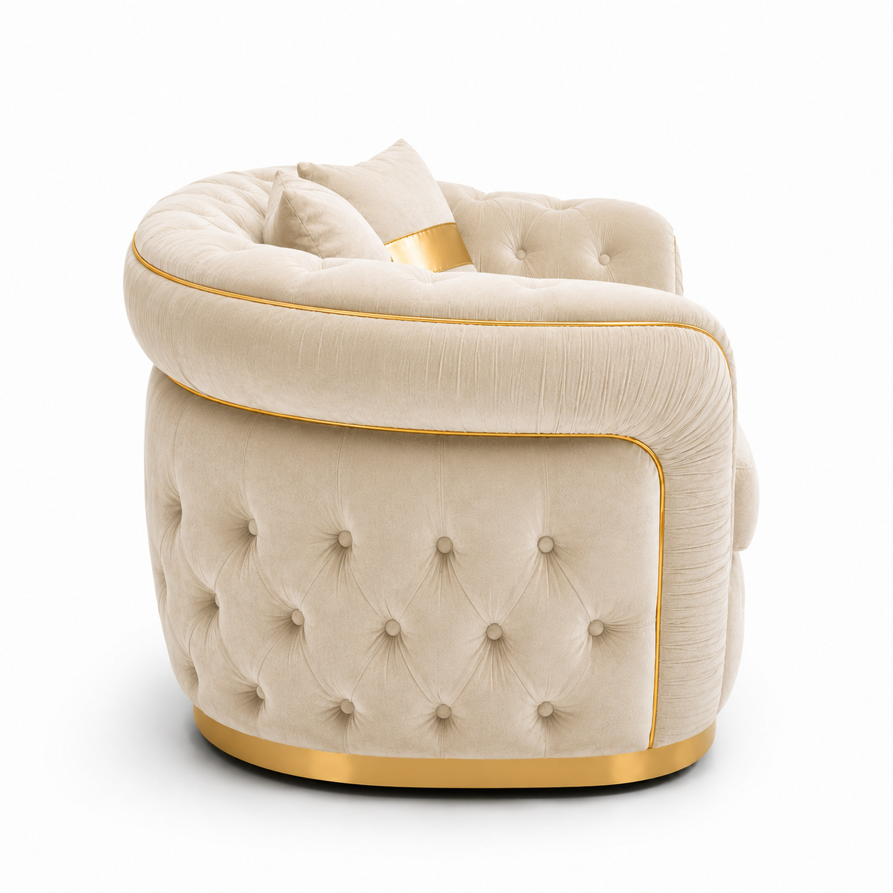1 Seater Madrid Chesterfield Plush Velvet Cream Sofa - Detailed Angle View 2