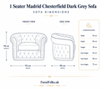 1 Seater Madrid Chesterfield Plush Velvet Dark Grey Sofa - Detailed Angle View 6
