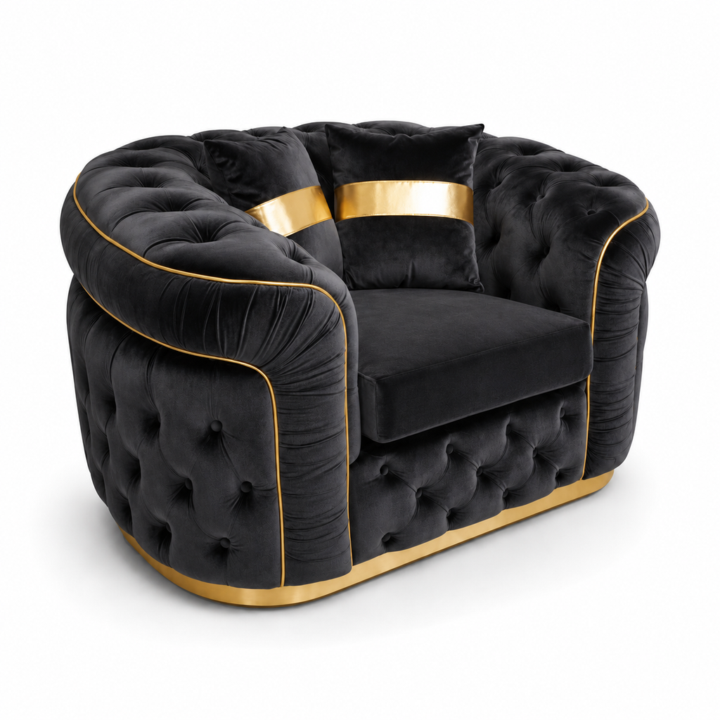1 Seater Madrid Chesterfield Plush Velvet Dark Grey Sofa - Luxury UK Living Room Showcase
