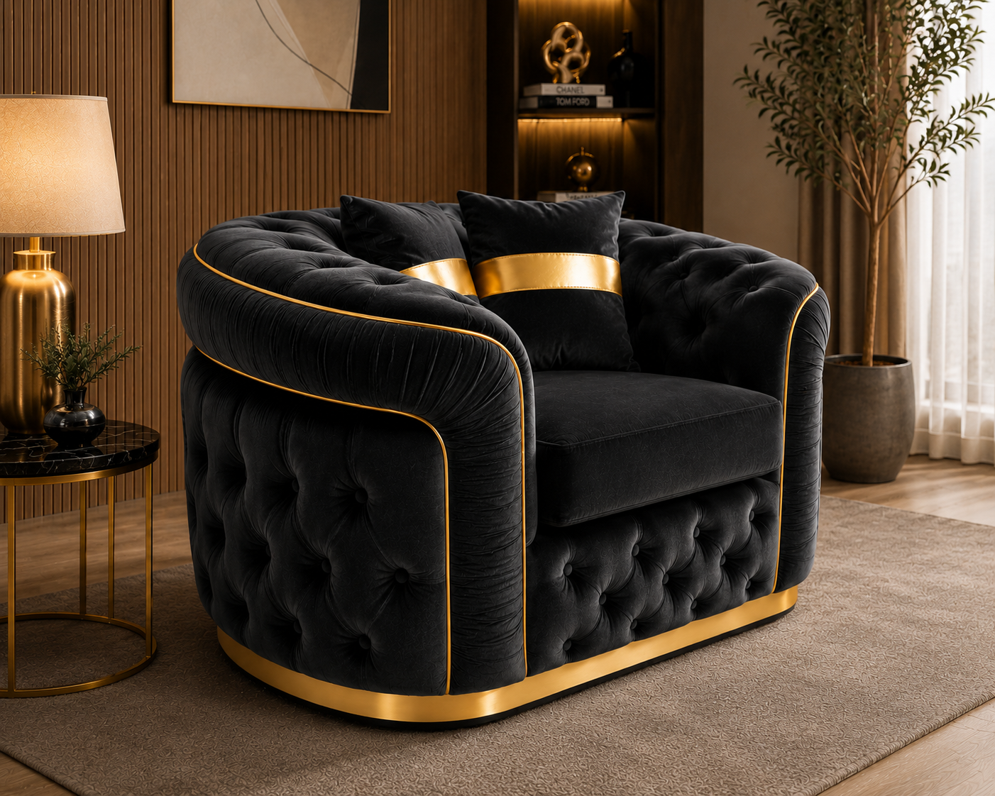1 Seater Madrid Chesterfield Plush Velvet Dark Grey Sofa - Detailed Angle View 4