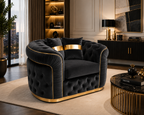 1 Seater Madrid Chesterfield Plush Velvet Dark Grey Sofa - Detailed Angle View 5