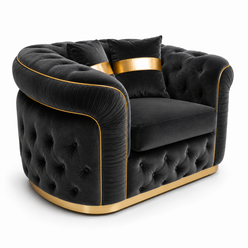 1 Seater Madrid Chesterfield Plush Velvet Dark Grey Sofa - Detailed Angle View 2