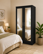 2 Door Lady Wardrobe Black | Sleek Executive Storage Solution - Detailed Angle View 5