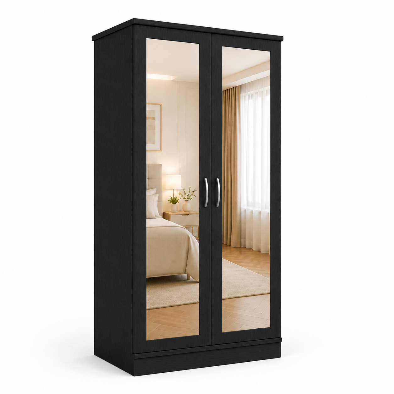 2 Door Lady Wardrobe Black | Sleek Executive Storage Solution - Detailed Angle View 2
