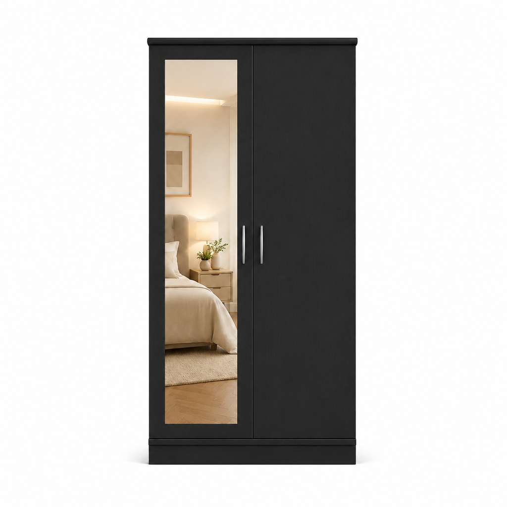 2 Door Lady Wardrobe Black | Sleek Executive Storage Solution - Detailed Angle View 3