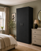 2 Door Lady Wardrobe Black | Sleek Executive Storage Solution - Detailed Angle View 7