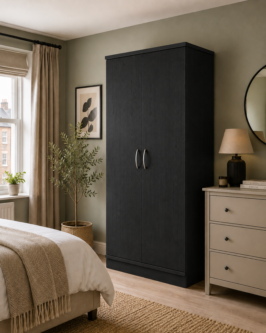 2 Door Lady Wardrobe Black | Sleek Executive Storage Solution - Detailed Angle View 7