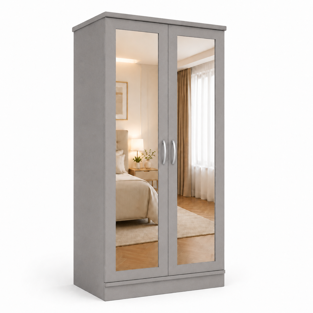 2 Door Lady Wardrobe Gray | Premium Modern Storage - Detailed Angle View 2