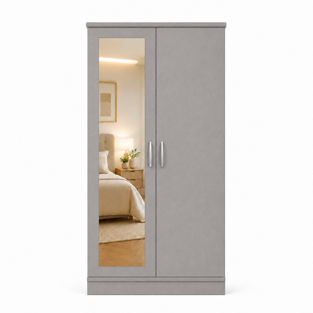 2 Door Lady Wardrobe Gray | Premium Modern Storage - Detailed Angle View 3