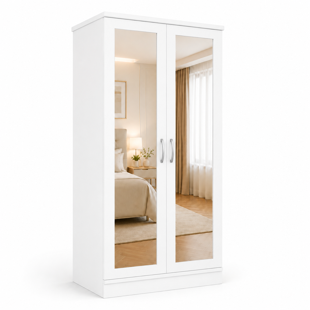 2 Door Lady Wardrobe White | Modern Bedroom Essential - Detailed Angle View 2