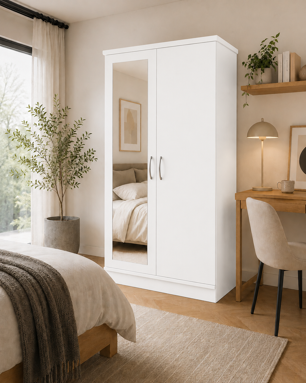 2 Door Lady Wardrobe White | Modern Bedroom Essential - Detailed Angle View 6