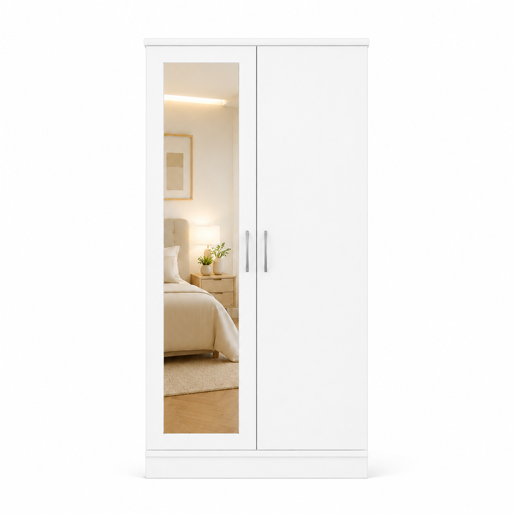 2 Door Lady Wardrobe White | Modern Bedroom Essential - Detailed Angle View 3