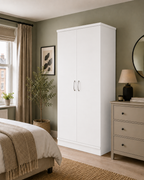 2 Door Lady Wardrobe White | Modern Bedroom Essential - Detailed Angle View 7