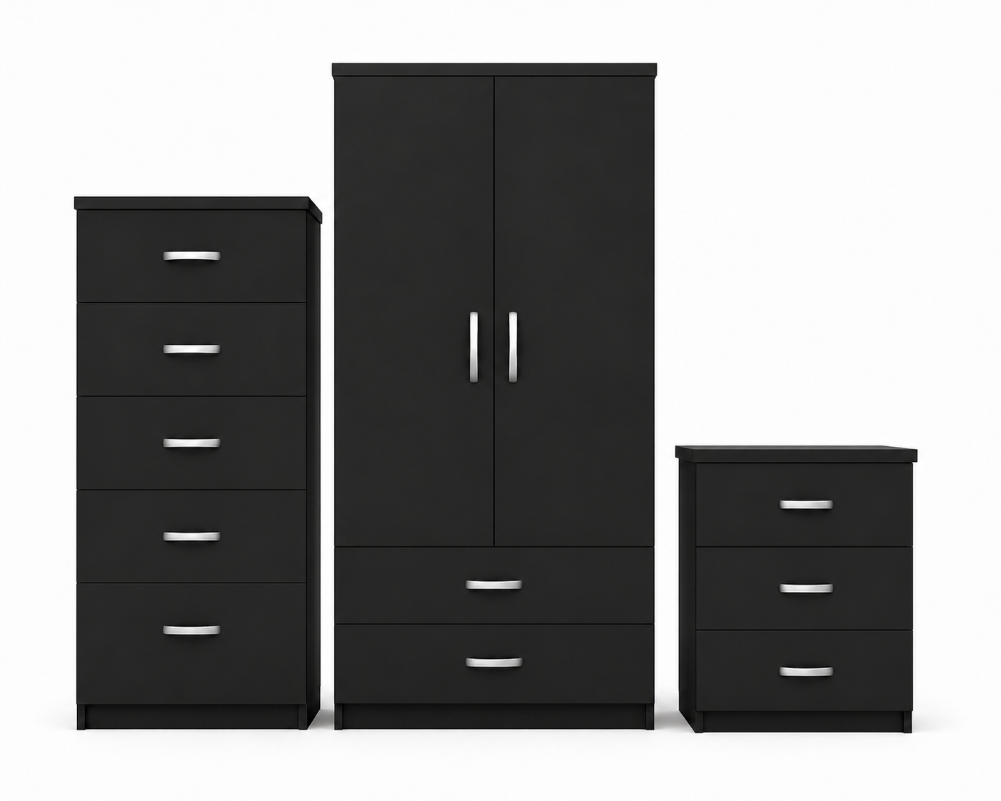 2 Door Wardrobe Set Black | The Executive Suite Trio - Luxury UK Living Room Showcase