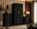 2 Door Wardrobe Set Black | The Executive Suite Trio - Detailed Angle View 4