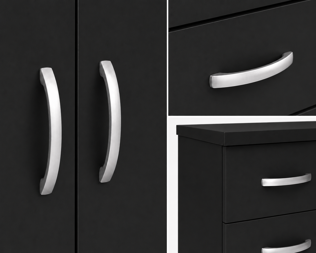 2 Door Wardrobe Set Black | The Executive Suite Trio - Detailed Angle View 3